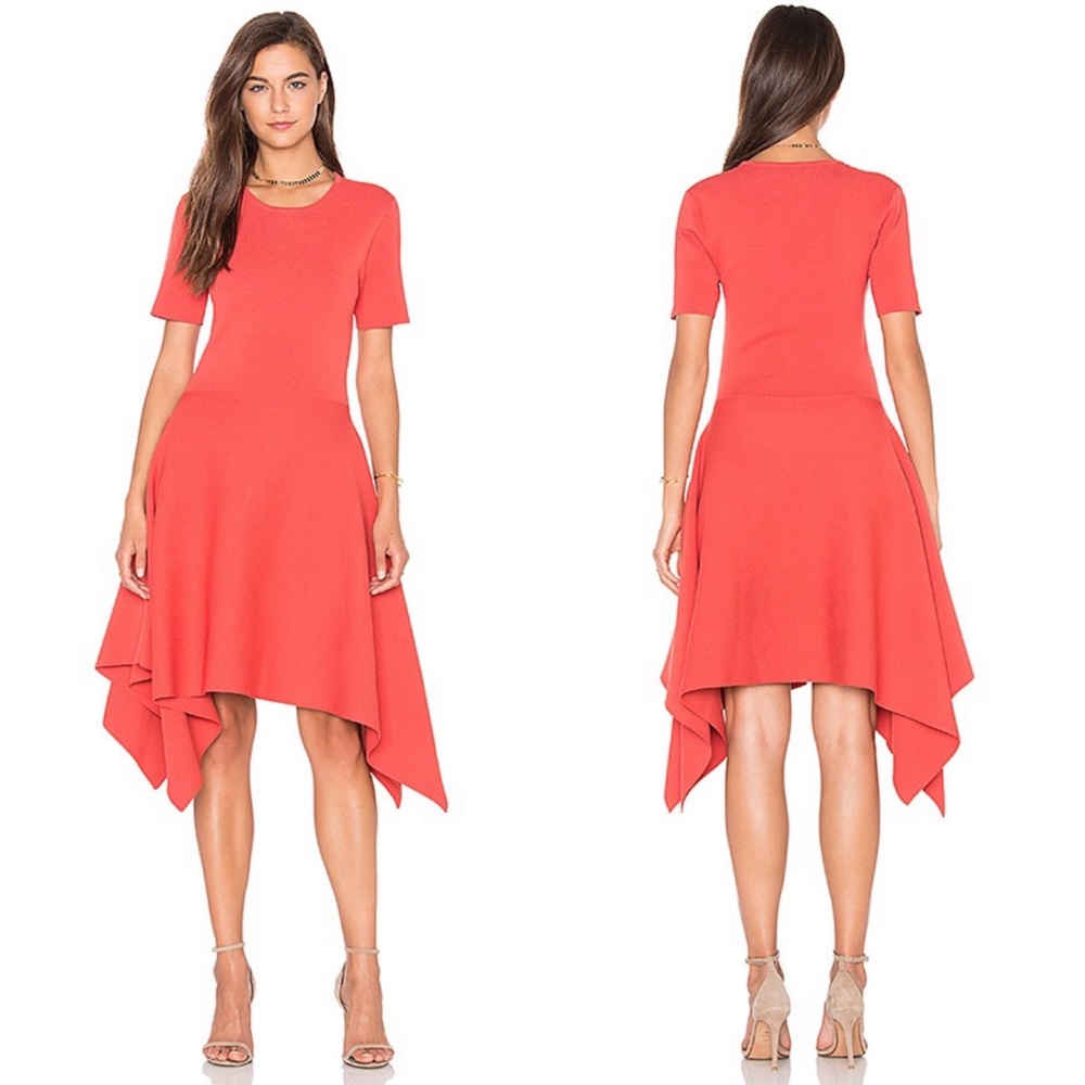 TY-LR The Odessa women’s asymmetrical Knit dress in Rust size small S
